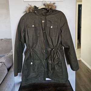 NY&C Women's Utility Jacket with Fur Trim Hood